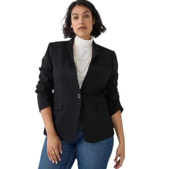 NWT JCrew Regent Blazer Jacket Womens 2 P Petite Black Wool Flannel B0327 NEW - Picture 3 of 14